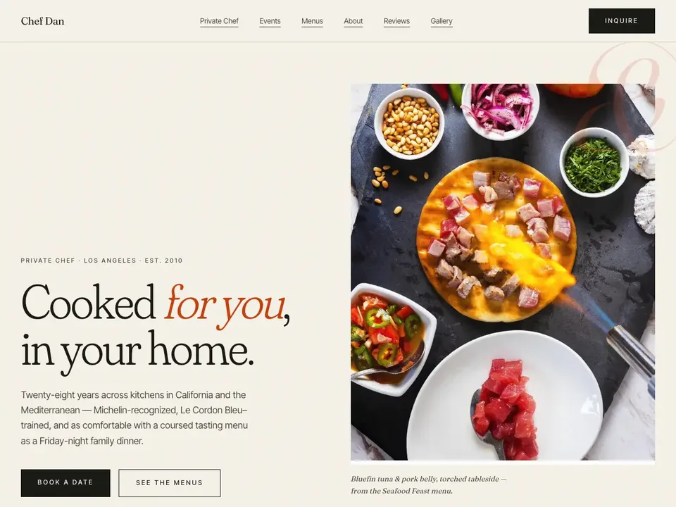 Sample website for a private chef