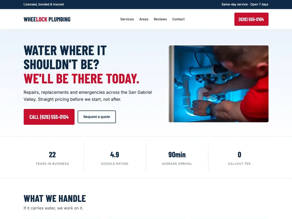 Sample website for an emergency plumber
