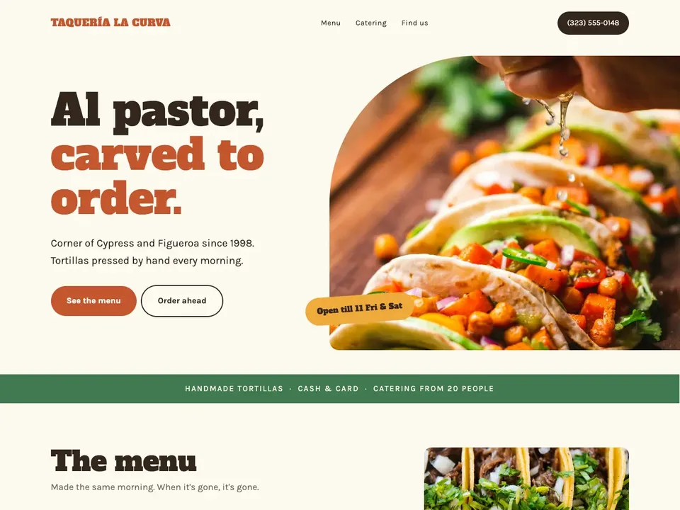 Sample one-page website for a taqueria